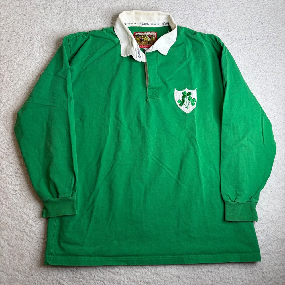 Vintage Cotton Traders Ireland Rugby Shirt Mens XXL Green Shamrock Long Sleeve